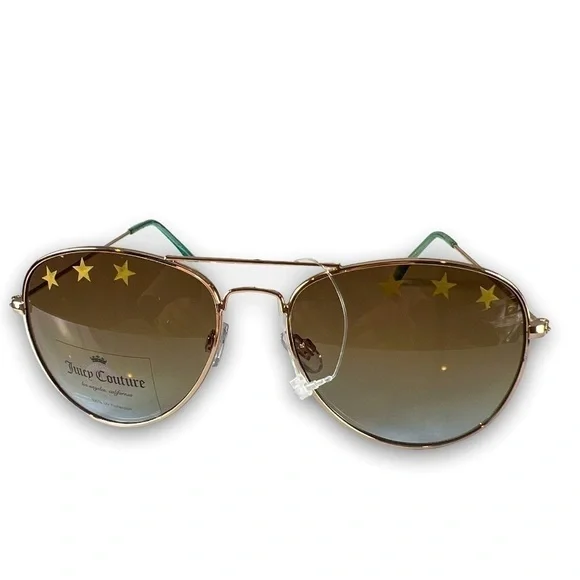 Juicy Couture Star Aviator Gold & Teal Sunglasses NWOT - Picture 1 of 12
